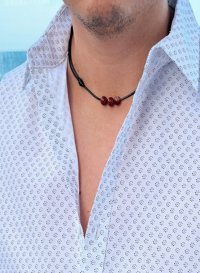 Luck Strings Carnelian Gemstone Beads Pendant Necklace with Adjustable Wax Nylon Cord - Unisex Beaded choker Men Women - Image 4